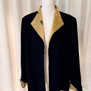 RM Richards Size 16 Formal Evening Wedding Guest Jacket Black Gold Floral Collar